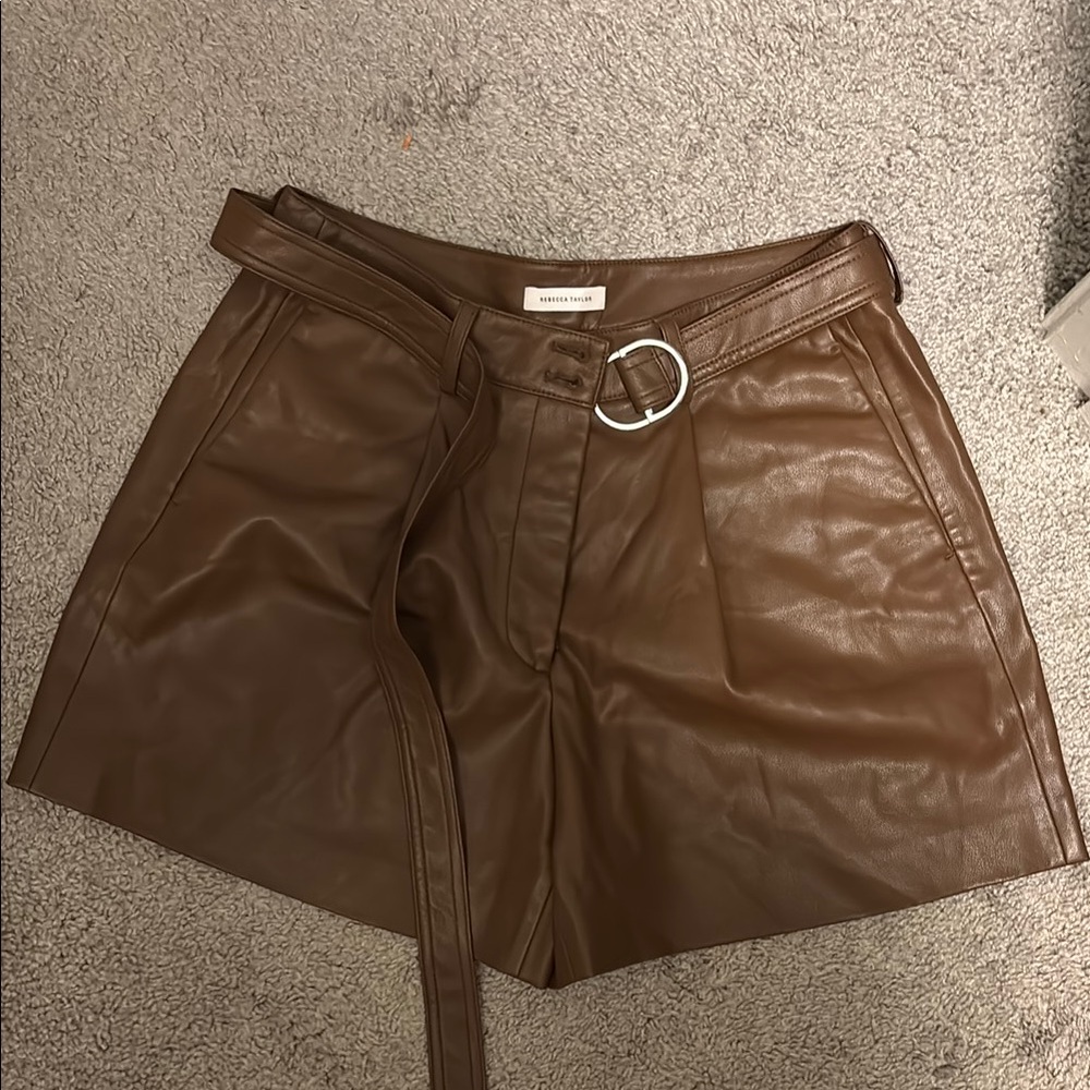 Rebecca Taylor Brown Faux Leather Belted Women’s Shorts Size 6